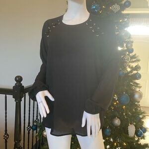 Michael Kors Elegant Black Blouse with Eyelet Details